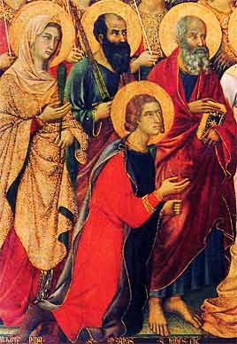 detail 3: Duccio uses a wide range of delicate, original hues, initiating a Sienese infatuation with color